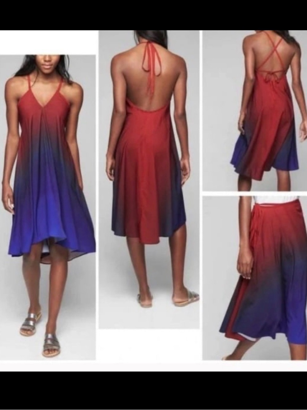 Athleta Daytrip Convertible Dress NWT Size S Red Blue Ombré Halter Midi $148